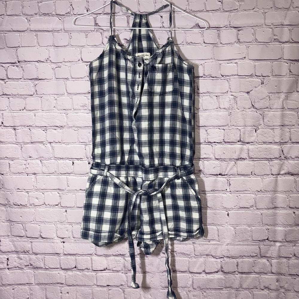 Abercrombie & Fitch Navy and White Plaid Romper